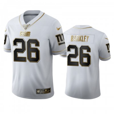 New York Giants #26 Saquon Barkley Men's Nike White Golden Edition Vapor Limited NFL 100 Jersey Men's